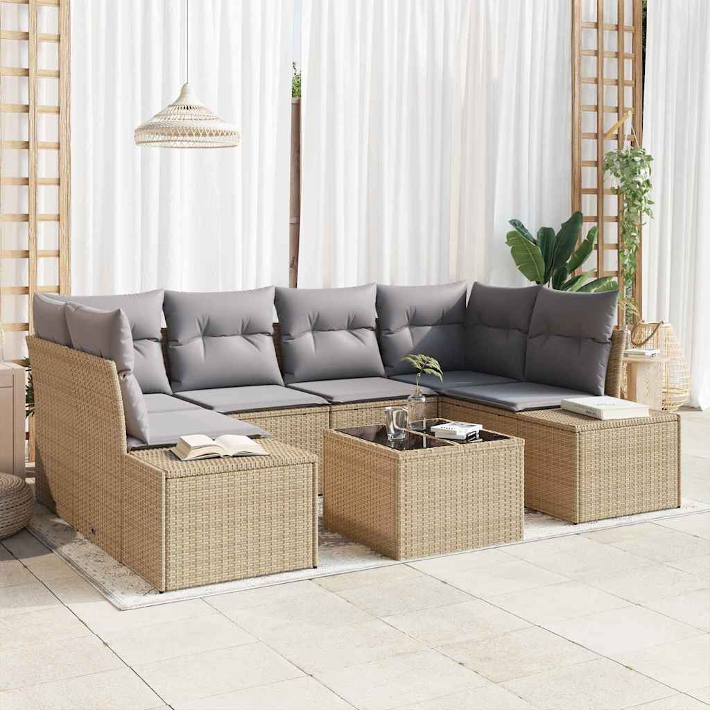 Garten-Sofa-Set mit Kissen 7 pcs Beige und Grau 55 x 55 x 37 cm
